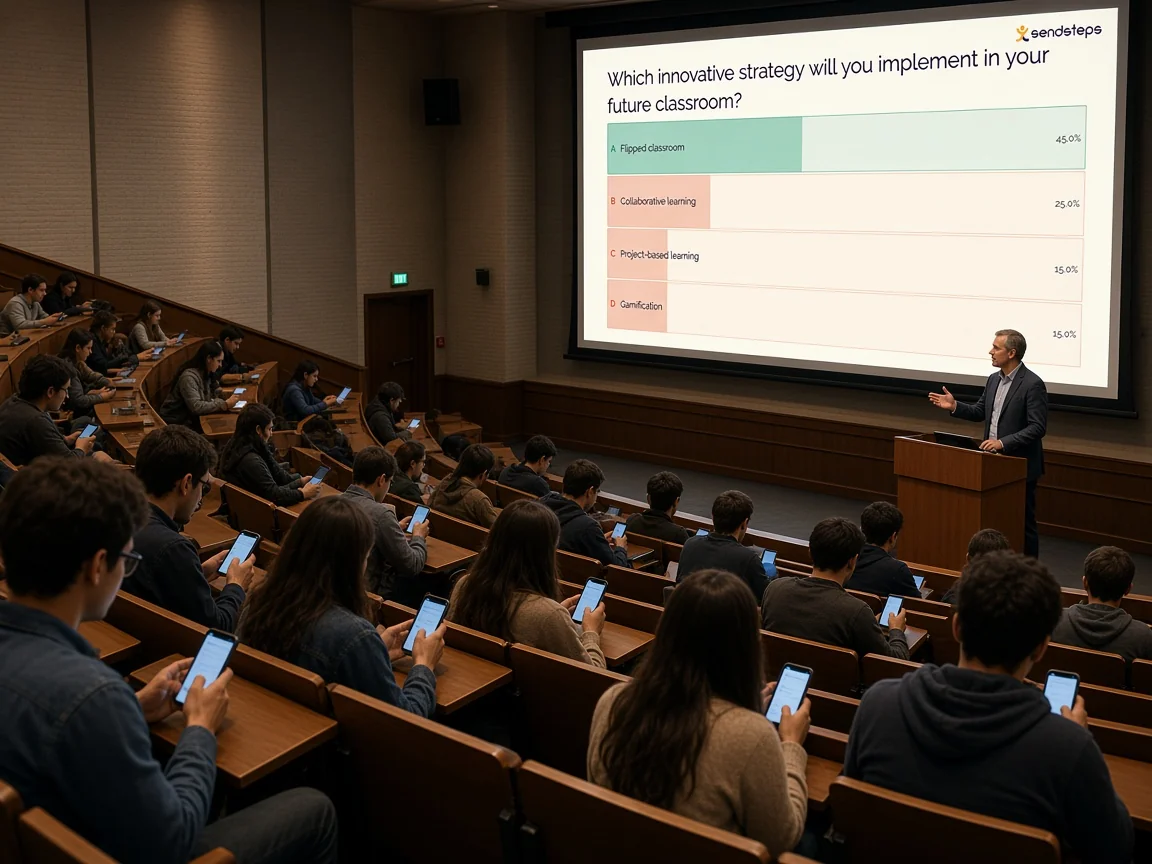 University students answering a live Sendsteps question during a lecture