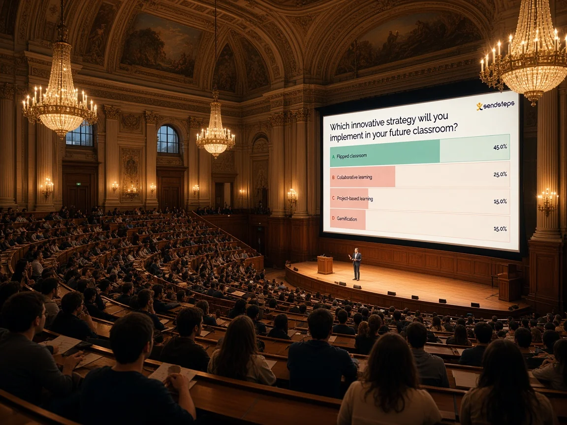 A lecture hall using Sendsteps for a live interactive question