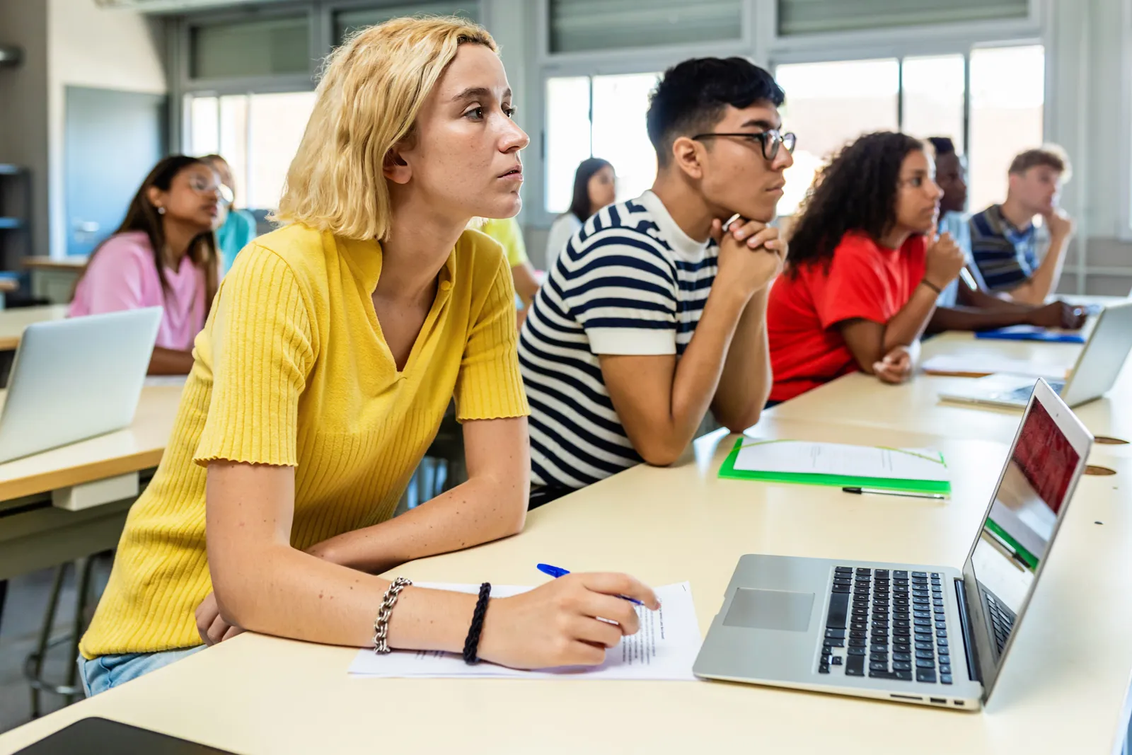 Students listening and participating during a lesson
