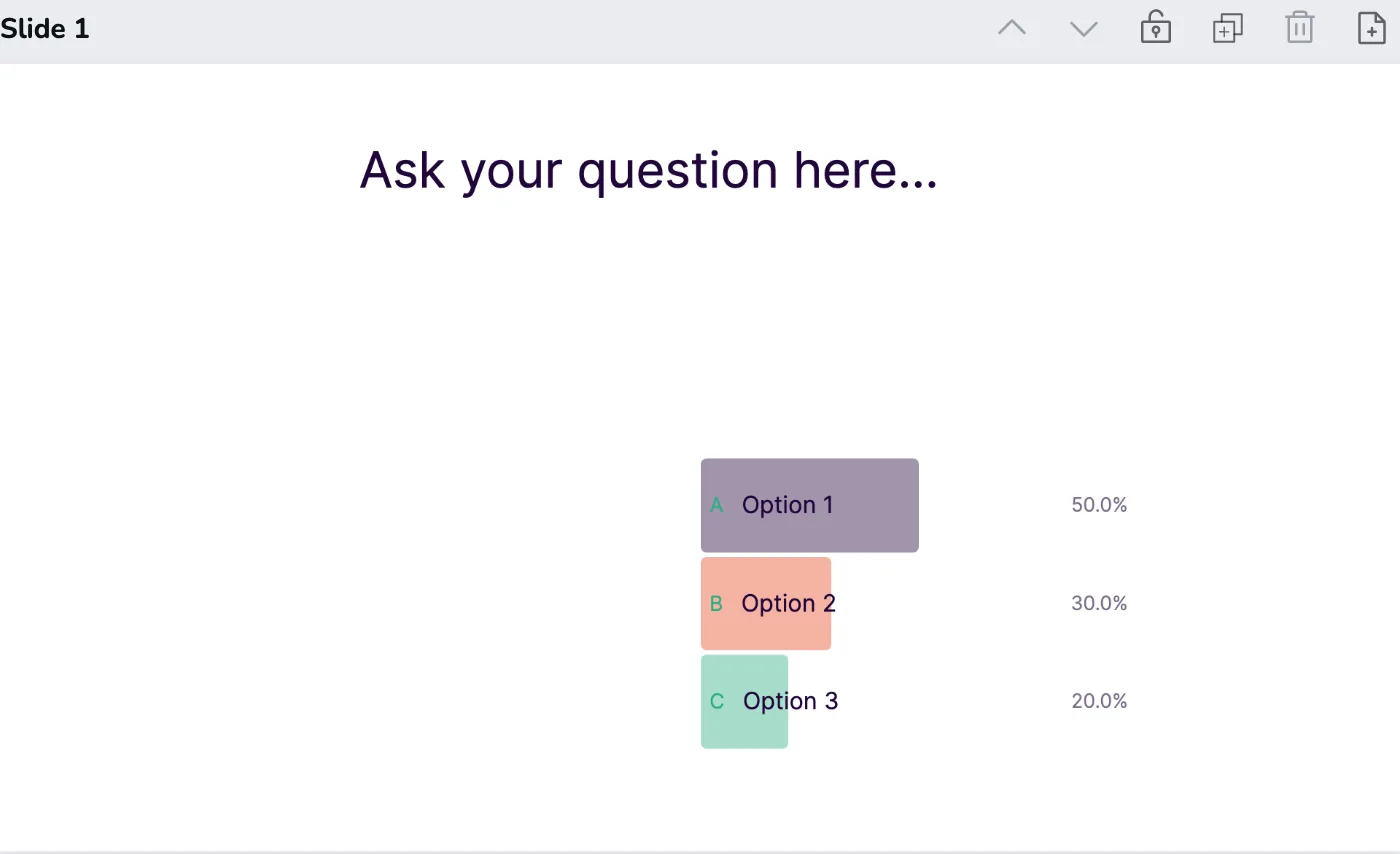 A slide titled Ask your question here, with Option 1, Option 2, and Option 3.