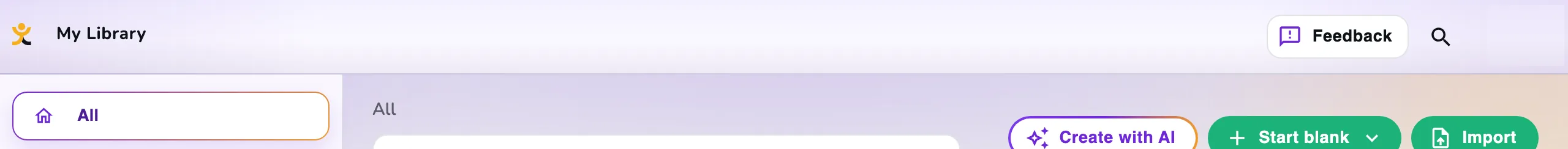 My Library, with Start blank in the toolbar.